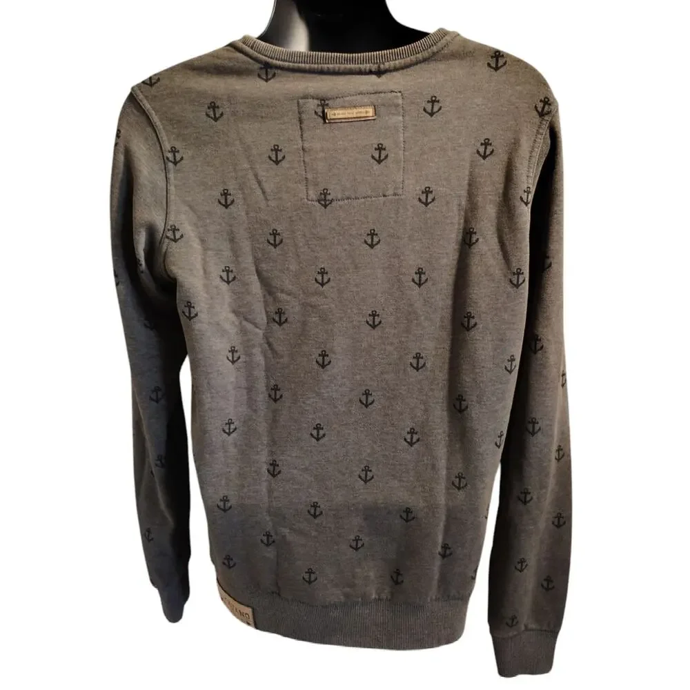 Naketano Anchor Print Sweatshirt Mens M Brown Crewneck Pullover Streetwear